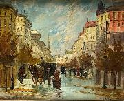 Antal Berkes Street scene with carraiges oil